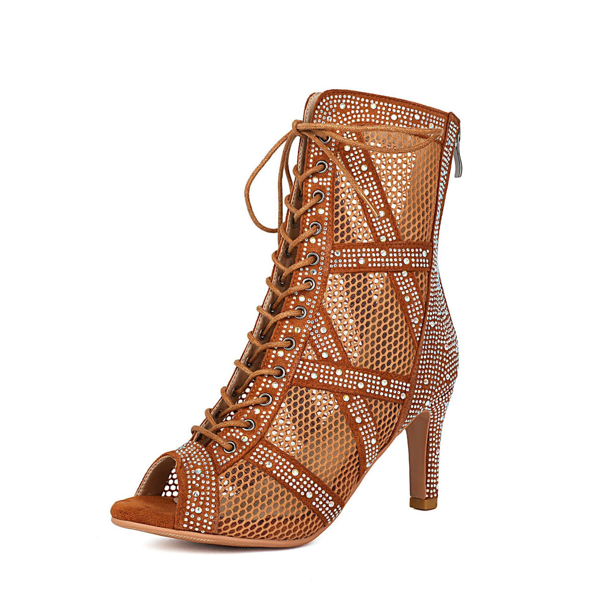 Womens Sparkling Rhinestone Heat-Transfer Mesh High Heels