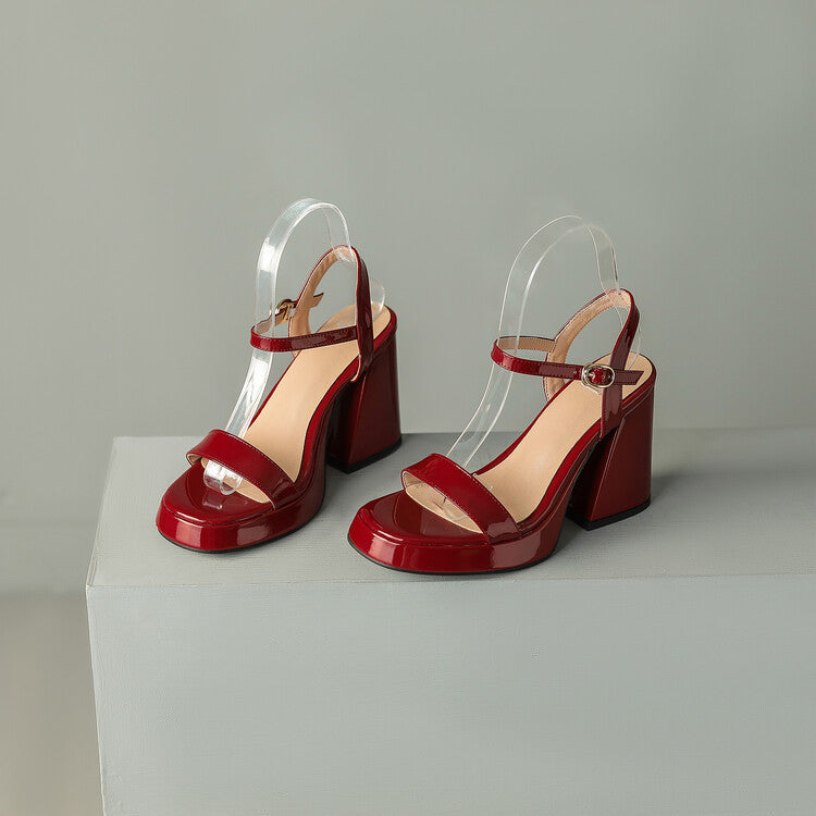 Womens Solid-color Round-toe Chunky-heel Sandals