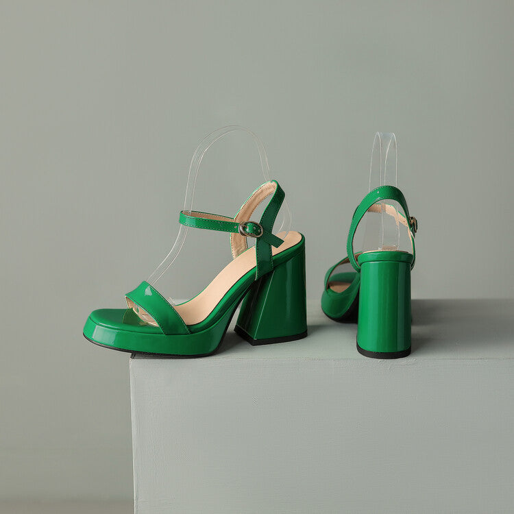 Womens Solid-color Round-toe Chunky-heel Sandals