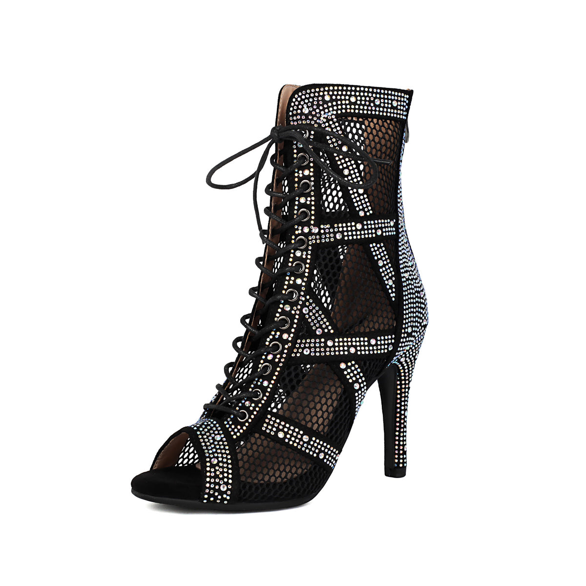 Womens Sparkling Rhinestone Heat-Transfer Mesh High Heels