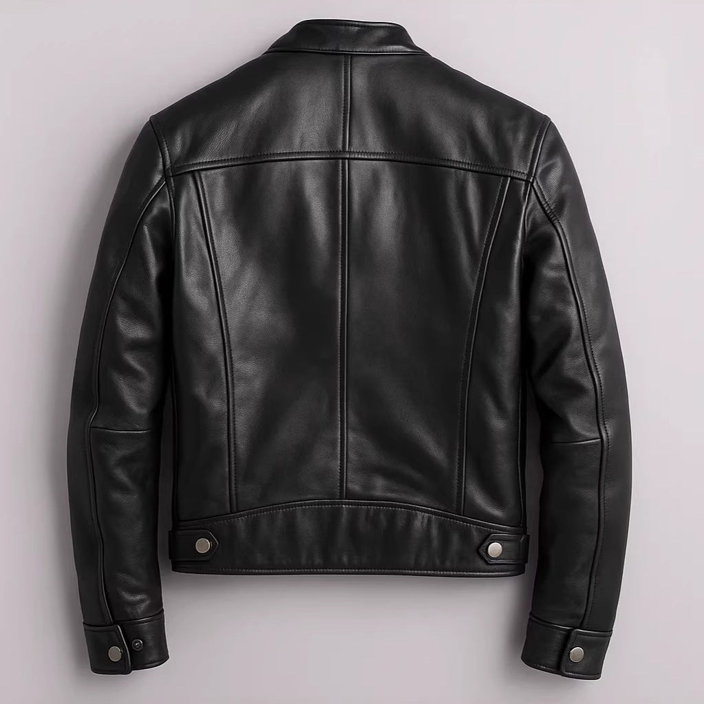 Mens PU Leather Motorcycle Jacket With A Stand-Up Collar